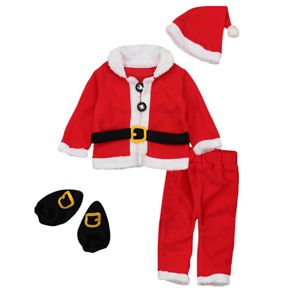 Infant Boys Girls Santa Claus Costume Set Baby Christmas 4pcs Outfit 0-6Months