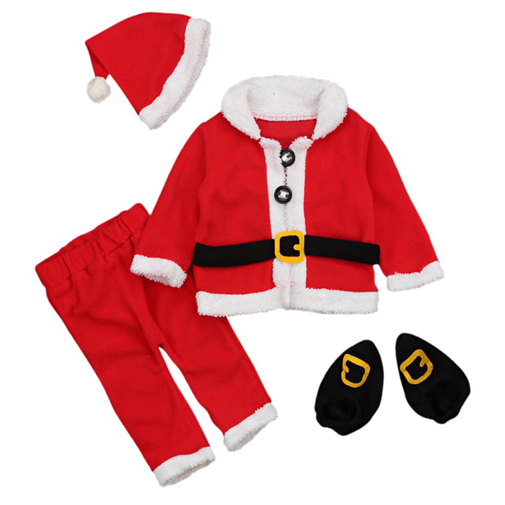 Infant Boys Girls Santa Claus Costume Set Baby Christmas 4pcs Outfit 0-6Months