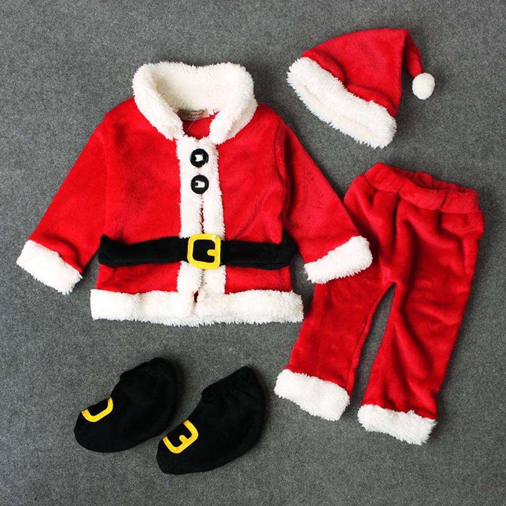 Infant Boys Girls Santa Claus Costume Set Baby Christmas 4pcs Outfit 0-6Months