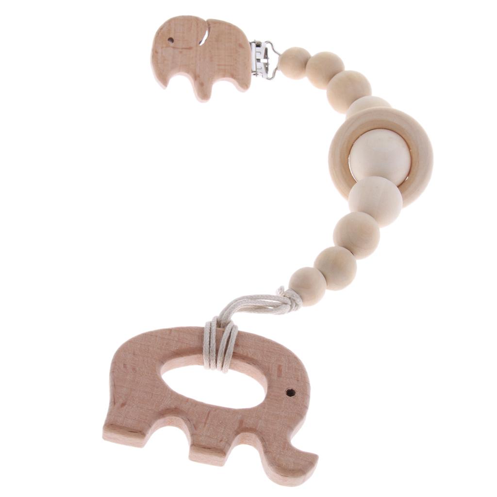 Baby Dummy Holder Pacifier Clips Soother Chains Cartoon Wooden Bead Elephant