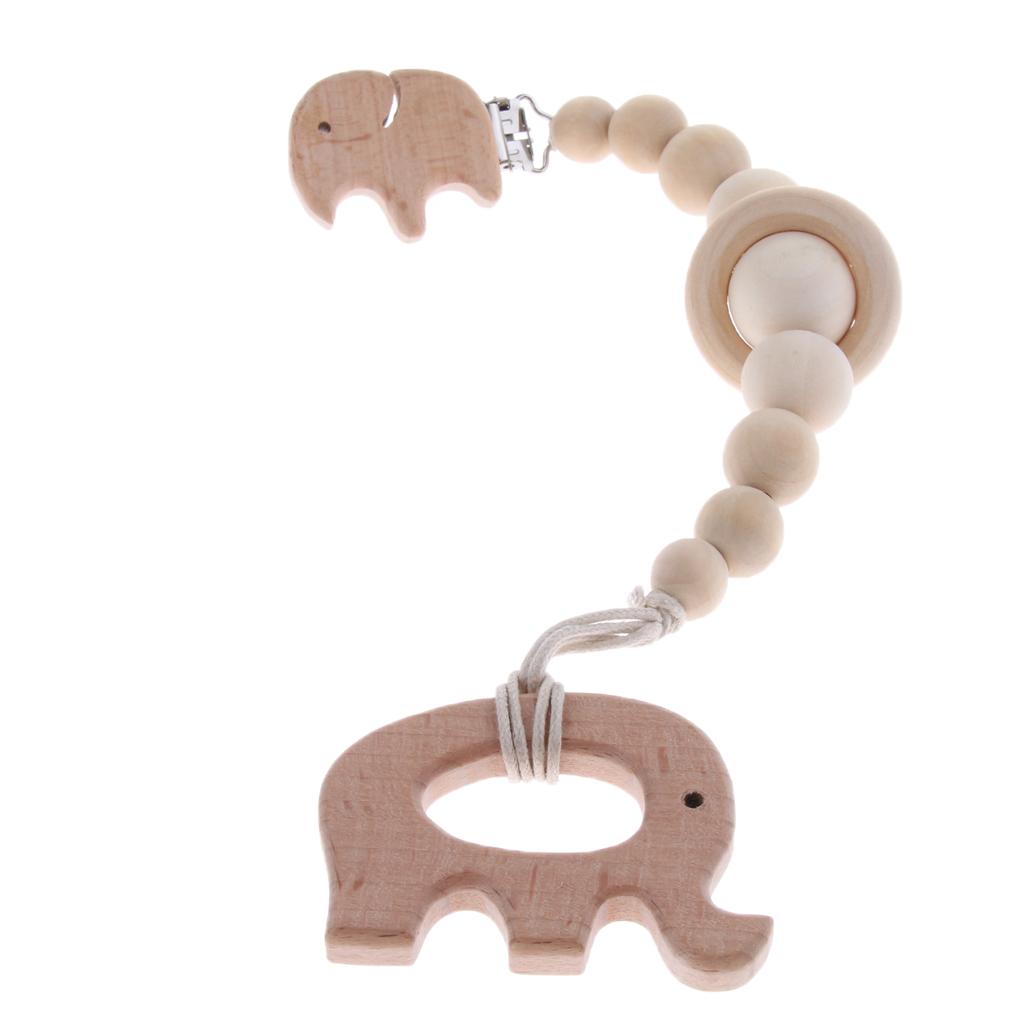 Baby Dummy Holder Pacifier Clips Soother Chains Cartoon Wooden Bead Elephant