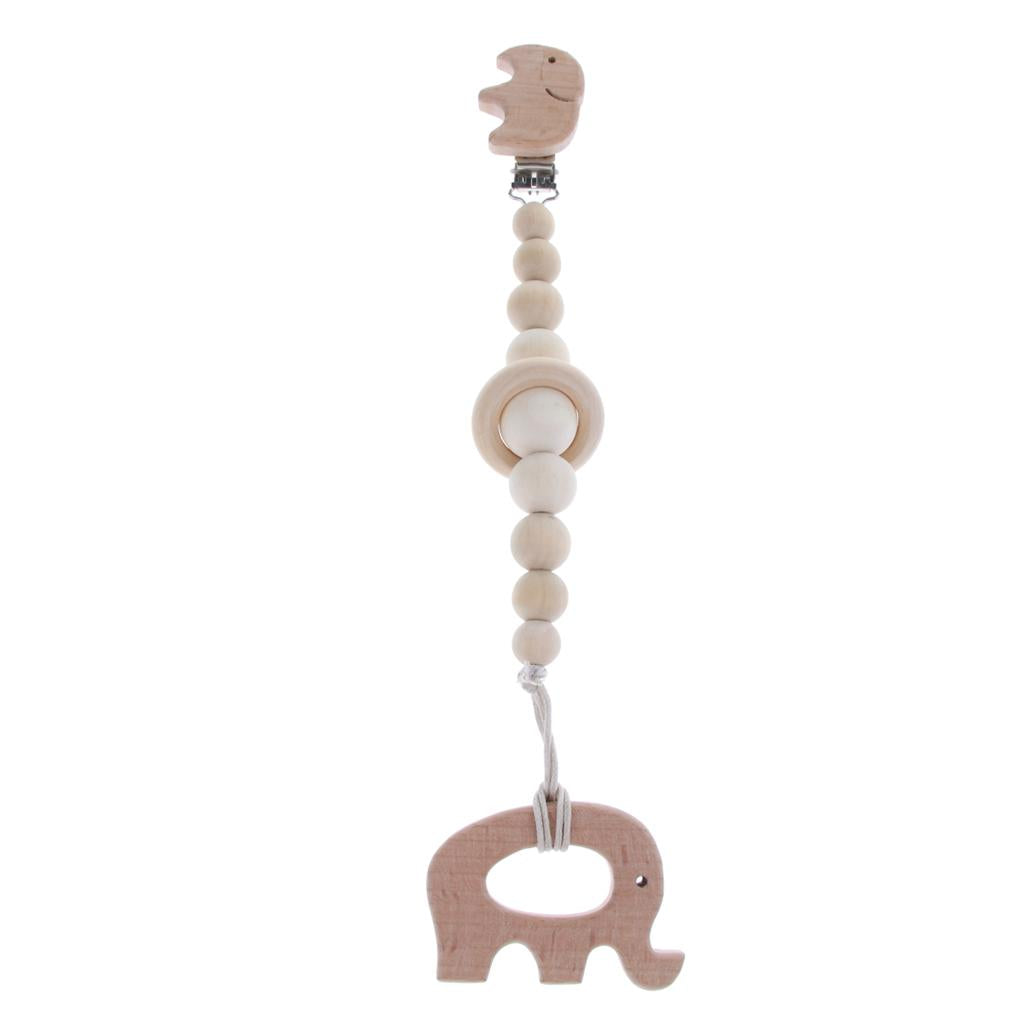 Baby Dummy Holder Pacifier Clips Soother Chains Cartoon Wooden Bead Elephant