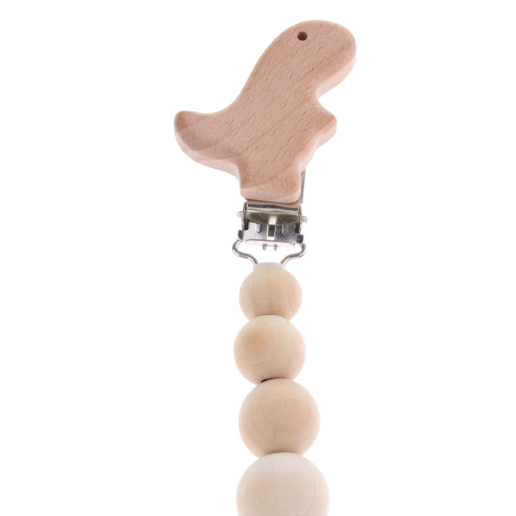 Baby Dummy Holder Pacifier Clips Soother Chains Cartoon Wooden Bead Dinosaur