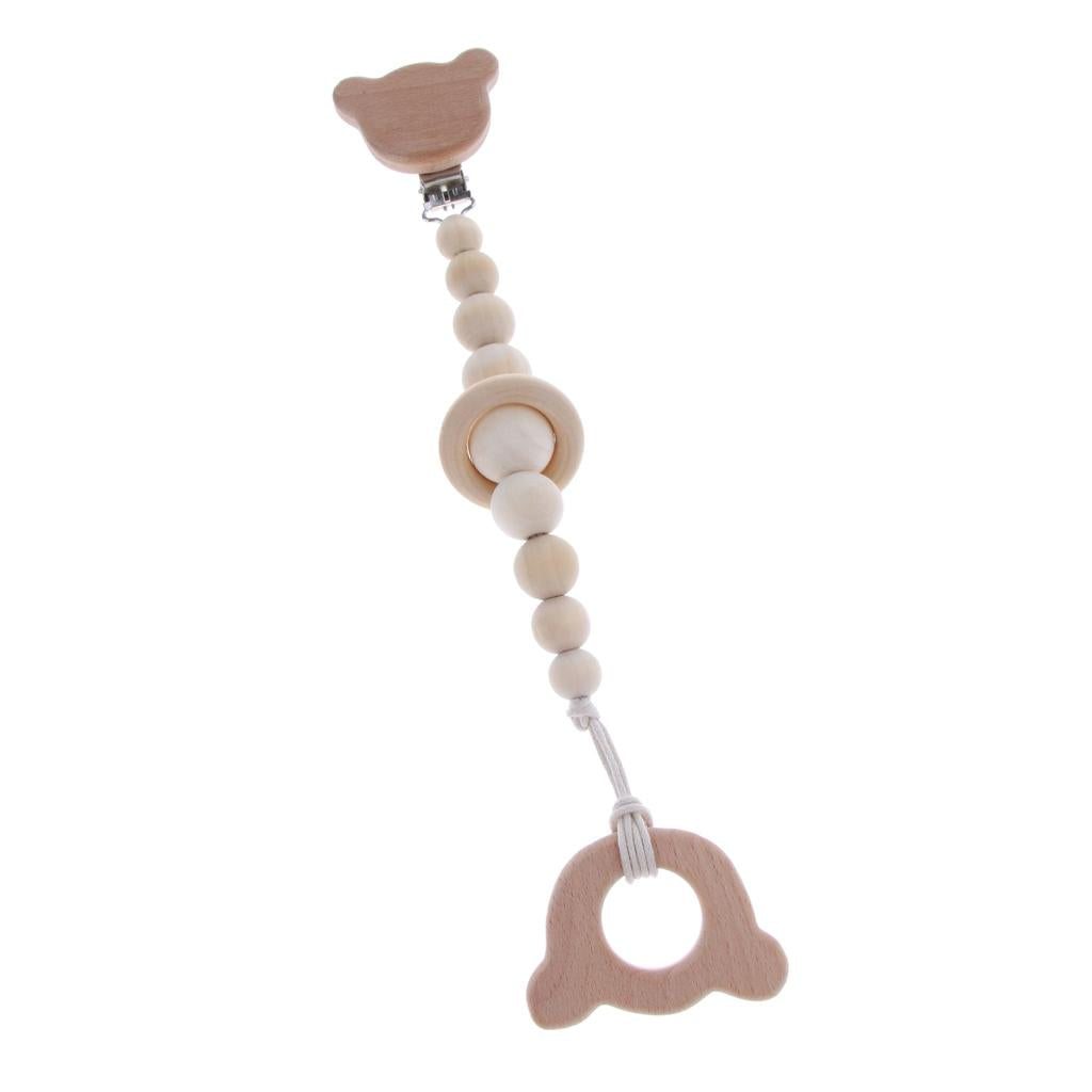 Baby Dummy Holder Pacifier Clips Soother Chains Cartoon Wooden Bead Bear