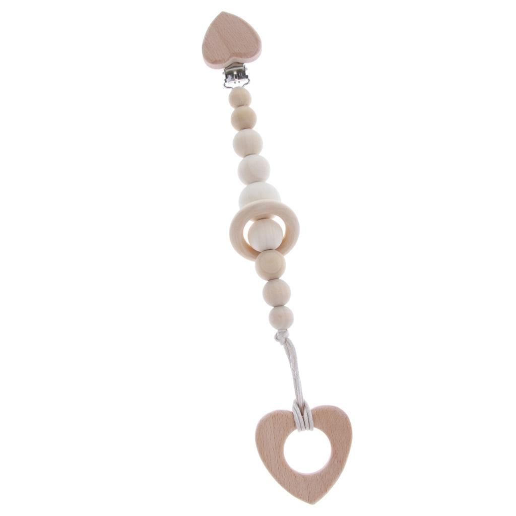 Baby Dummy Holder Pacifier Clips Soother Chains Cartoon Wooden Bead Heart