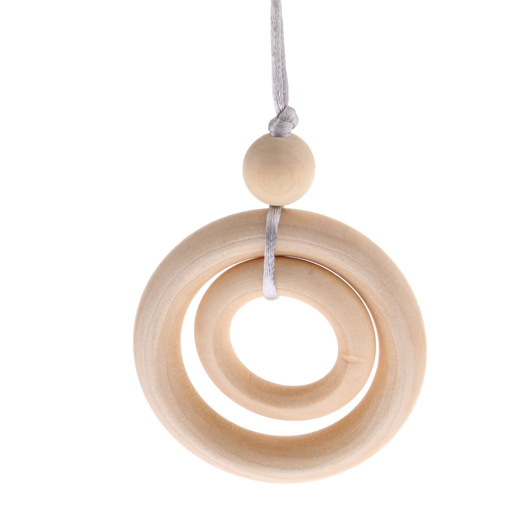 Baby Teether Necklace Wooden Pendant Wood Beads Teething Nursing Toys Ring