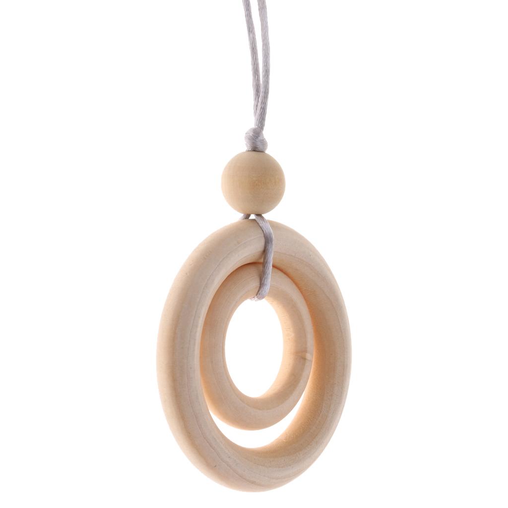 Baby Teether Necklace Wooden Pendant Wood Beads Teething Nursing Toys Ring