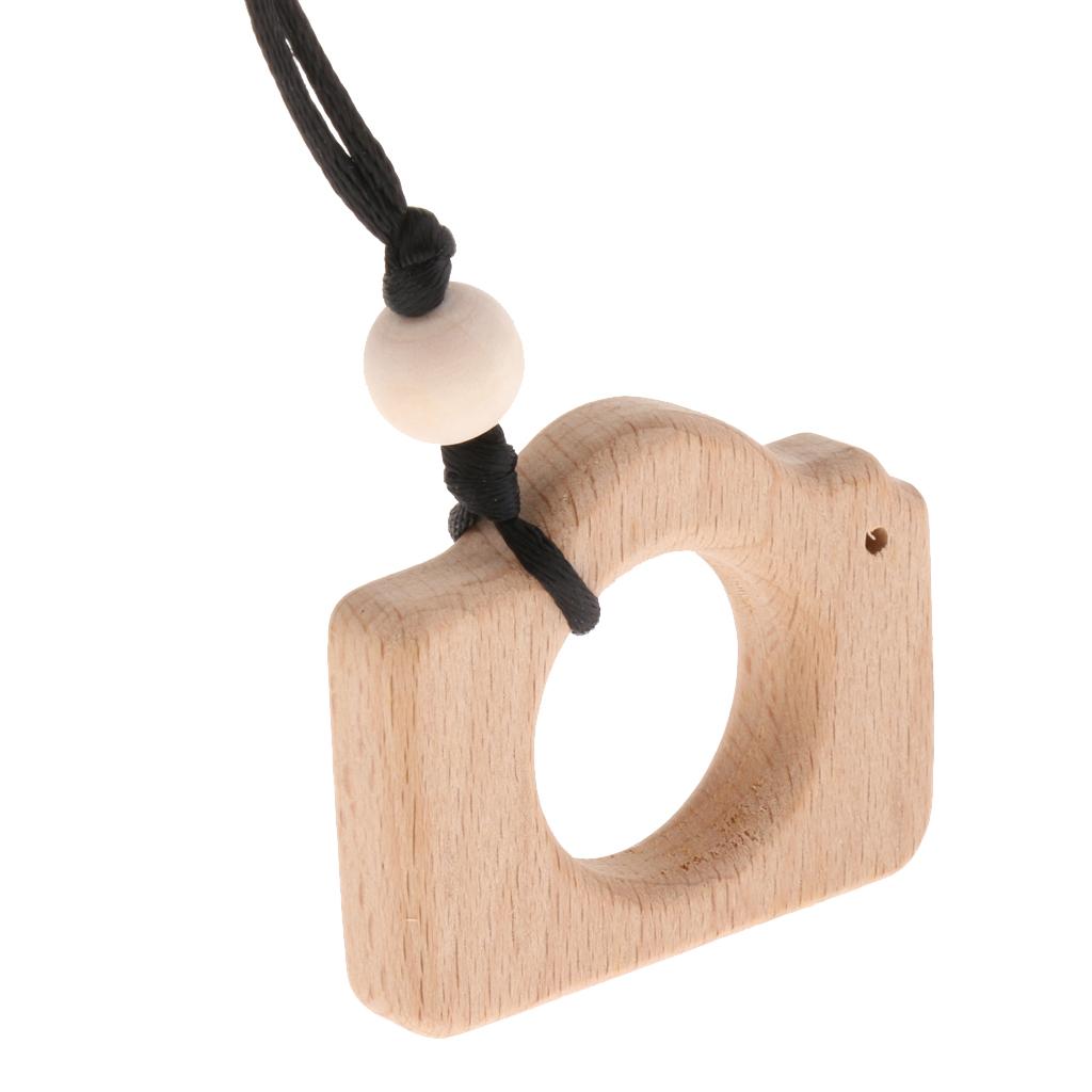 Baby Teether Necklace Wooden Pendant Wood Beads Teething Nursing Toys Camera