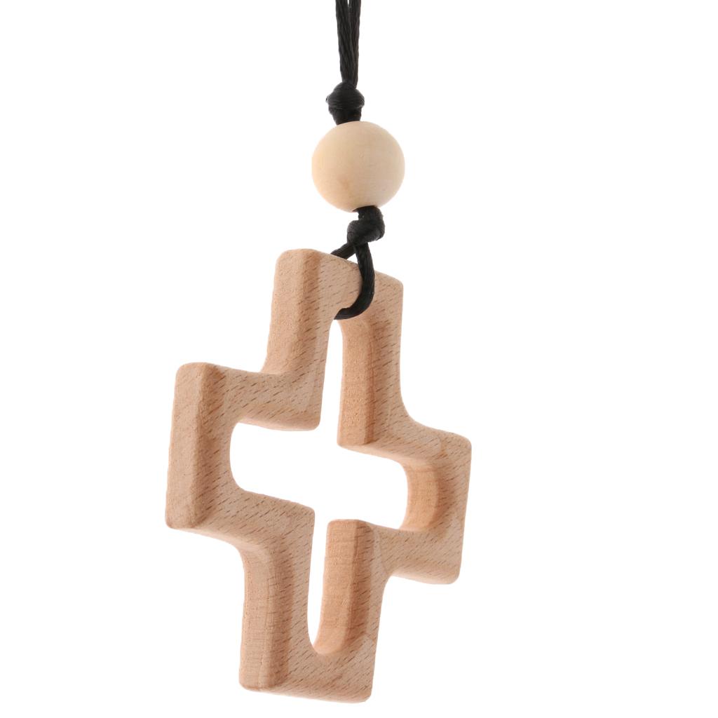 Baby Teether Necklace Wooden Pendant Wood Beads Teething Nursing Toys Cross