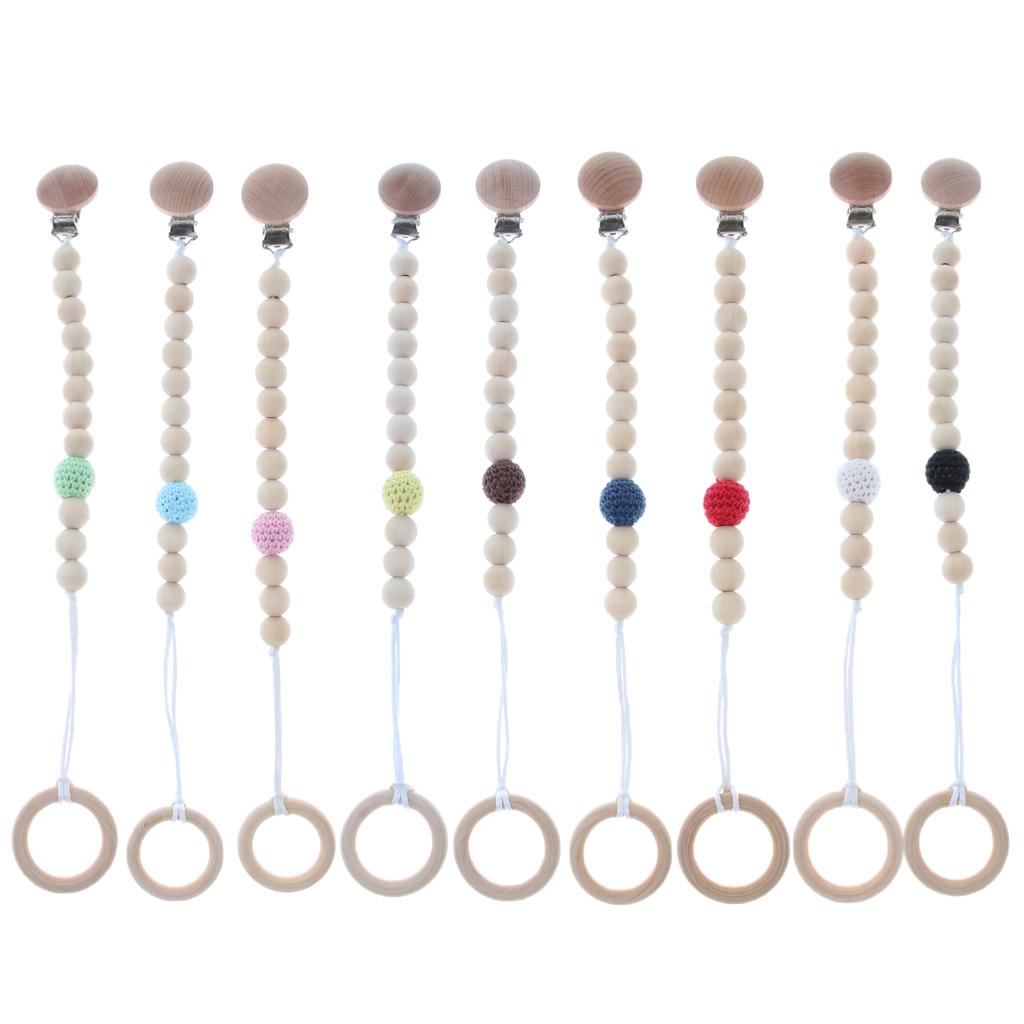 Wooden Beads Dummy Clips Holder Pacifier Clips Soother Chains Style1