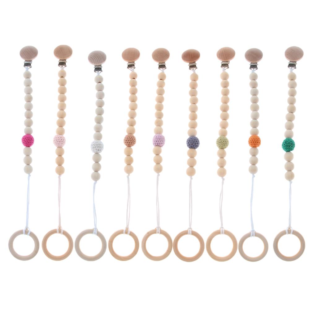 Wooden Beaded Baby Dummy Holders Pacifier Clips Soother Chains Style1