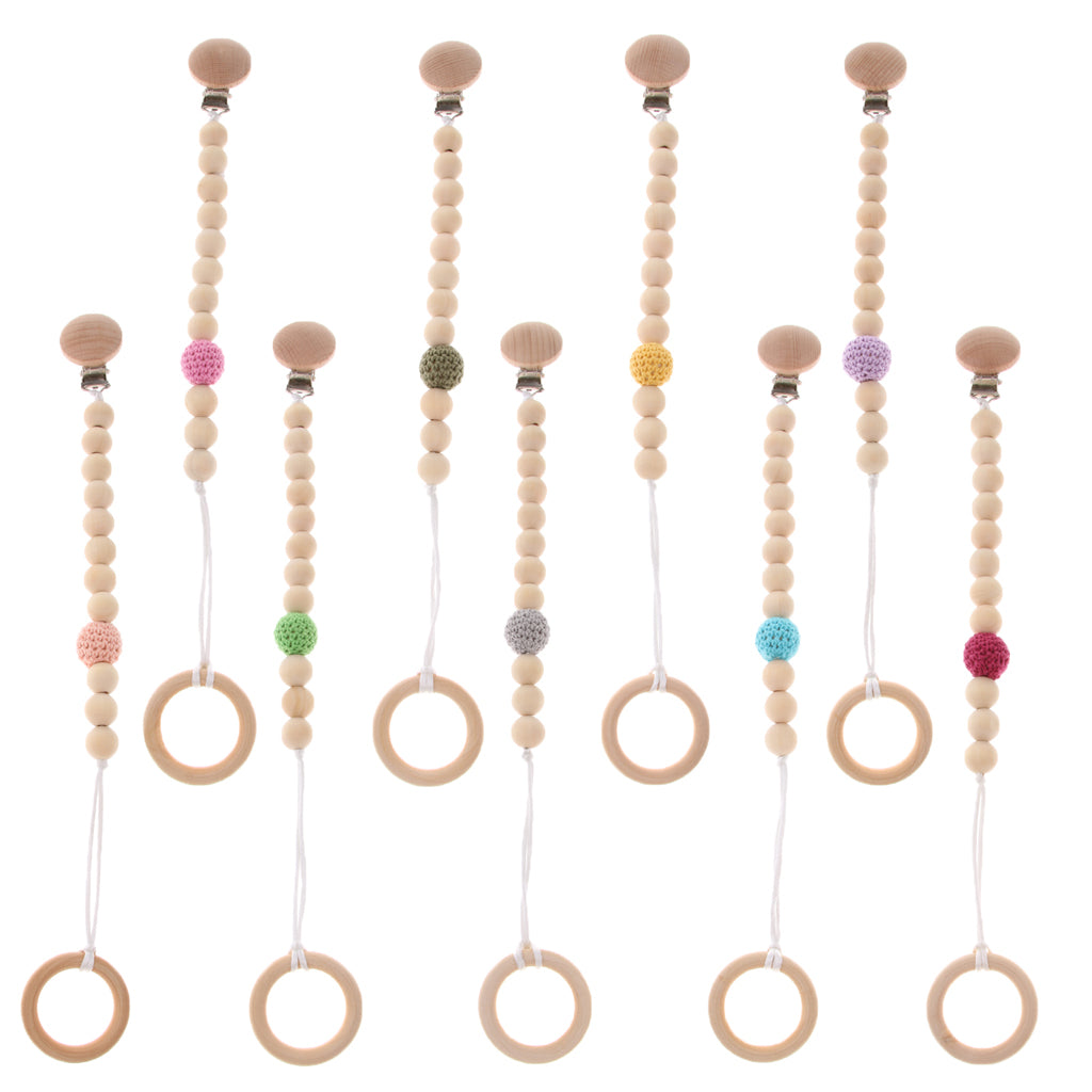 Wooden Bead Dummy Holder Pacifier Clip Soother Chains Teether Teething Toy A