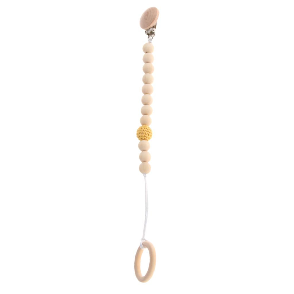 Wooden Bead Dummy Holder Pacifier Clip Soother Chains Teether Teething Toy D