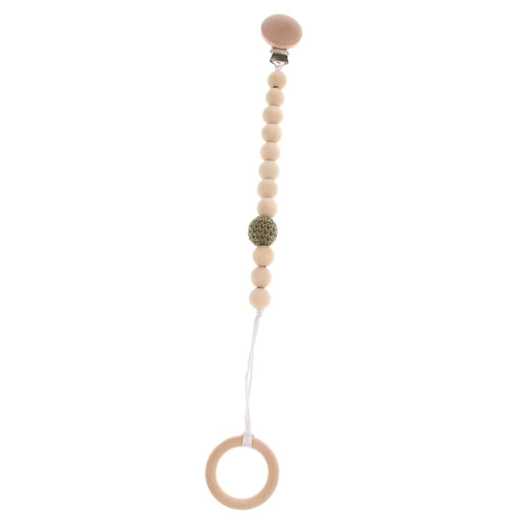 Wooden Bead Dummy Holder Pacifier Clip Soother Chains Teether Teething Toy F