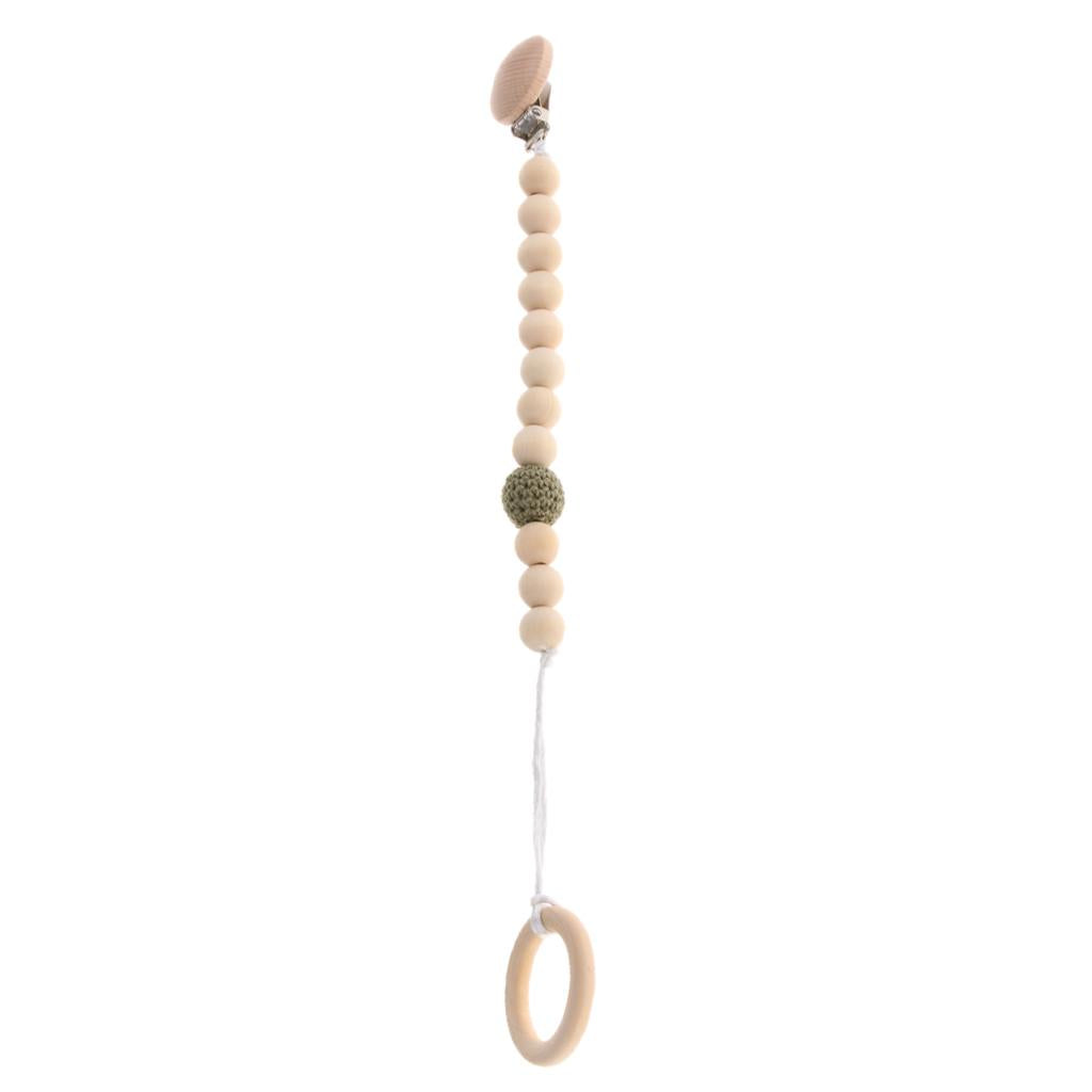 Wooden Bead Dummy Holder Pacifier Clip Soother Chains Teether Teething Toy F