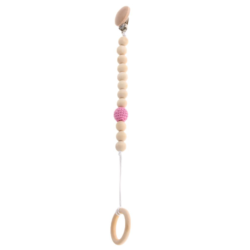 Wooden Bead Dummy Holder Pacifier Clip Soother Chains Teether Teething Toy H