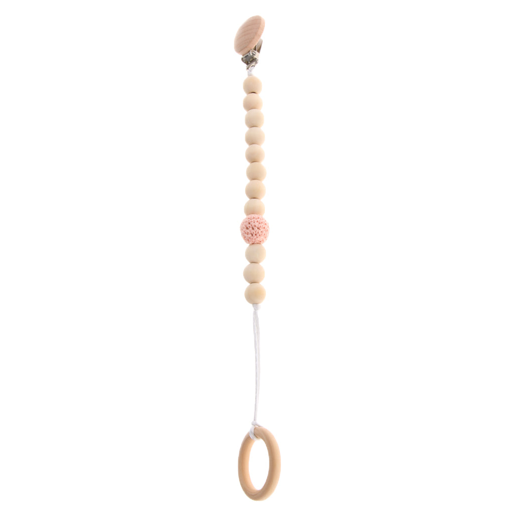 Wooden Bead Dummy Holder Pacifier Clip Soother Chains Teether Teething Toy I