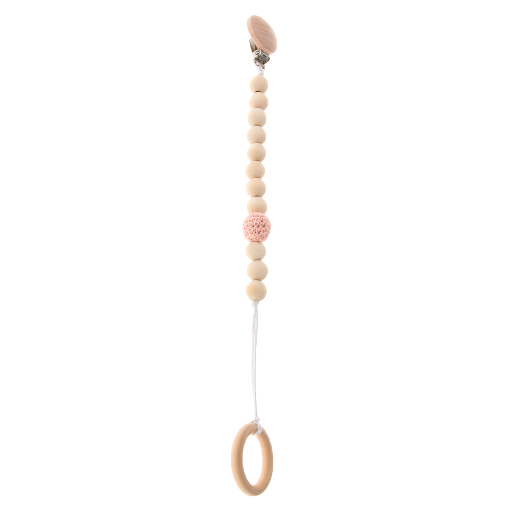 Wooden Bead Dummy Holder Pacifier Clip Soother Chains Teether Teething Toy I