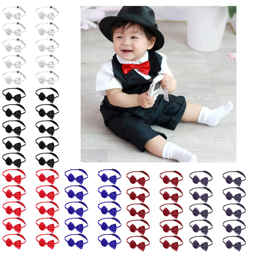 10Pcs Classic Pre-Tied Bow Tie Formal Solid Tuxedo for Children Dark Blue