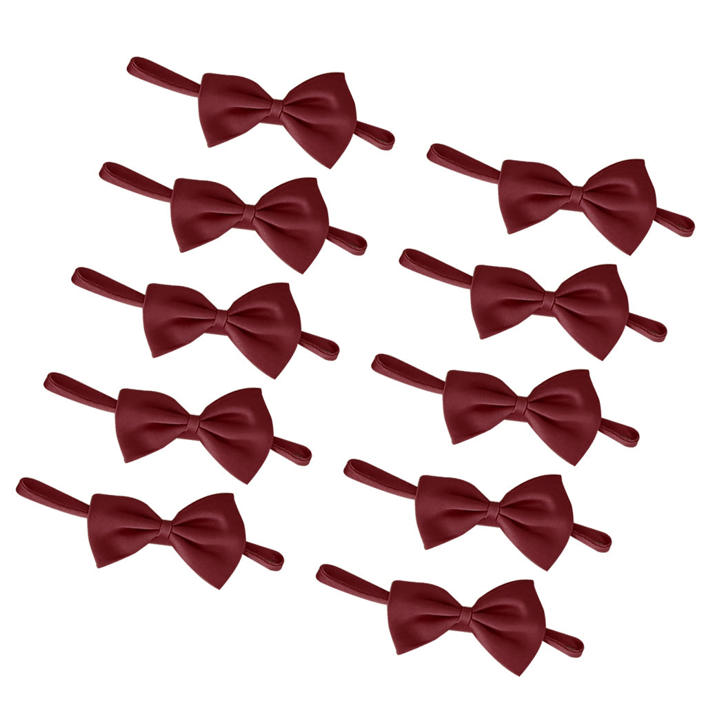 10Pcs Classic Pre-Tied Bow Tie Formal Solid Tuxedo for Children Wine Red