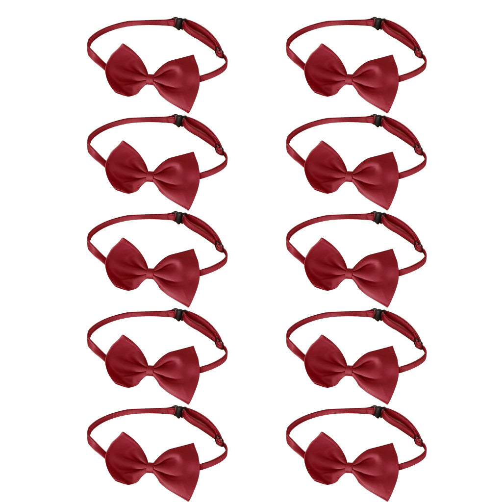 10Pcs Classic Pre-Tied Bow Tie Formal Solid Tuxedo for Children Wine Red