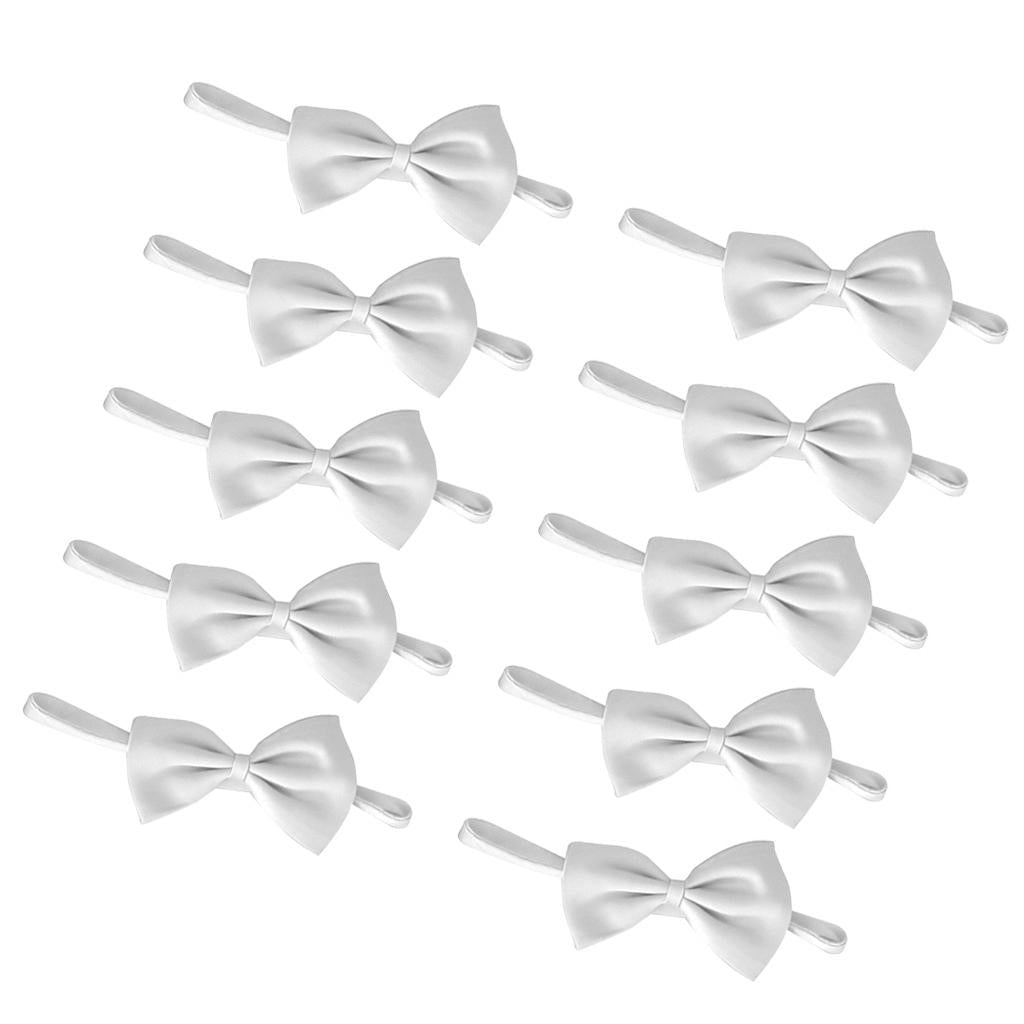 10Pcs Classic Pre-Tied Bow Tie Formal Solid Tuxedo for Children White