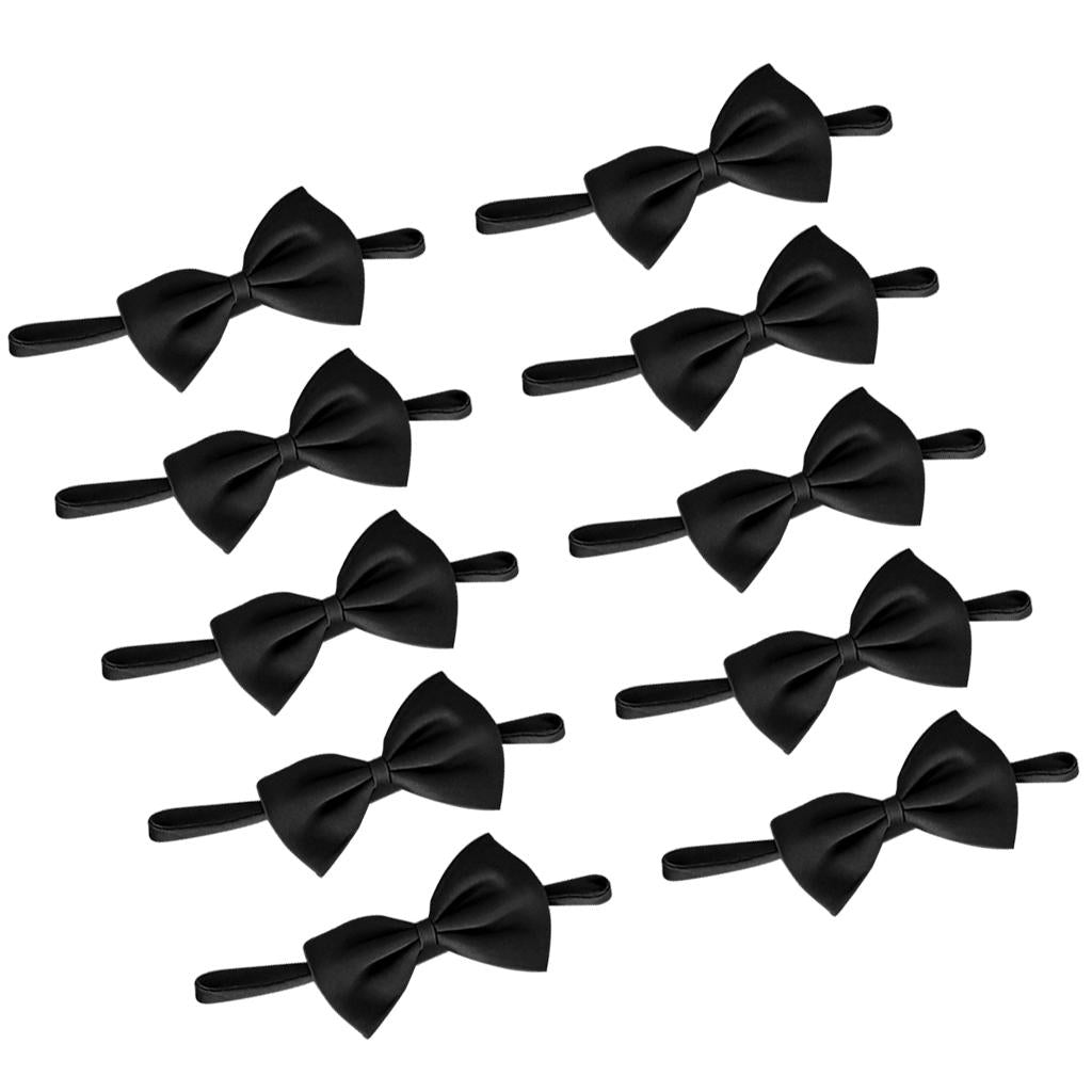 10Pcs Classic Pre-Tied Bow Tie Formal Solid Tuxedo for Children Black