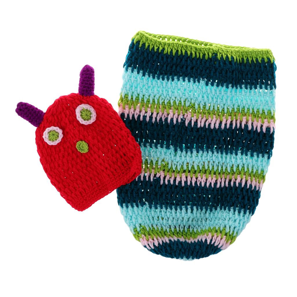 Crochet Costume Knitted Hats Outfits Newborn Photography Props Caterpillar