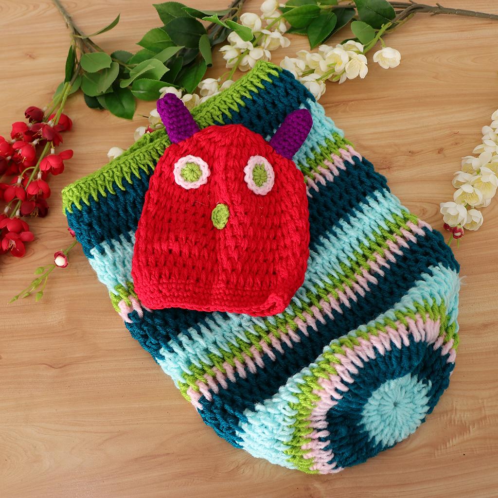 Crochet Costume Knitted Hats Outfits Newborn Photography Props Caterpillar