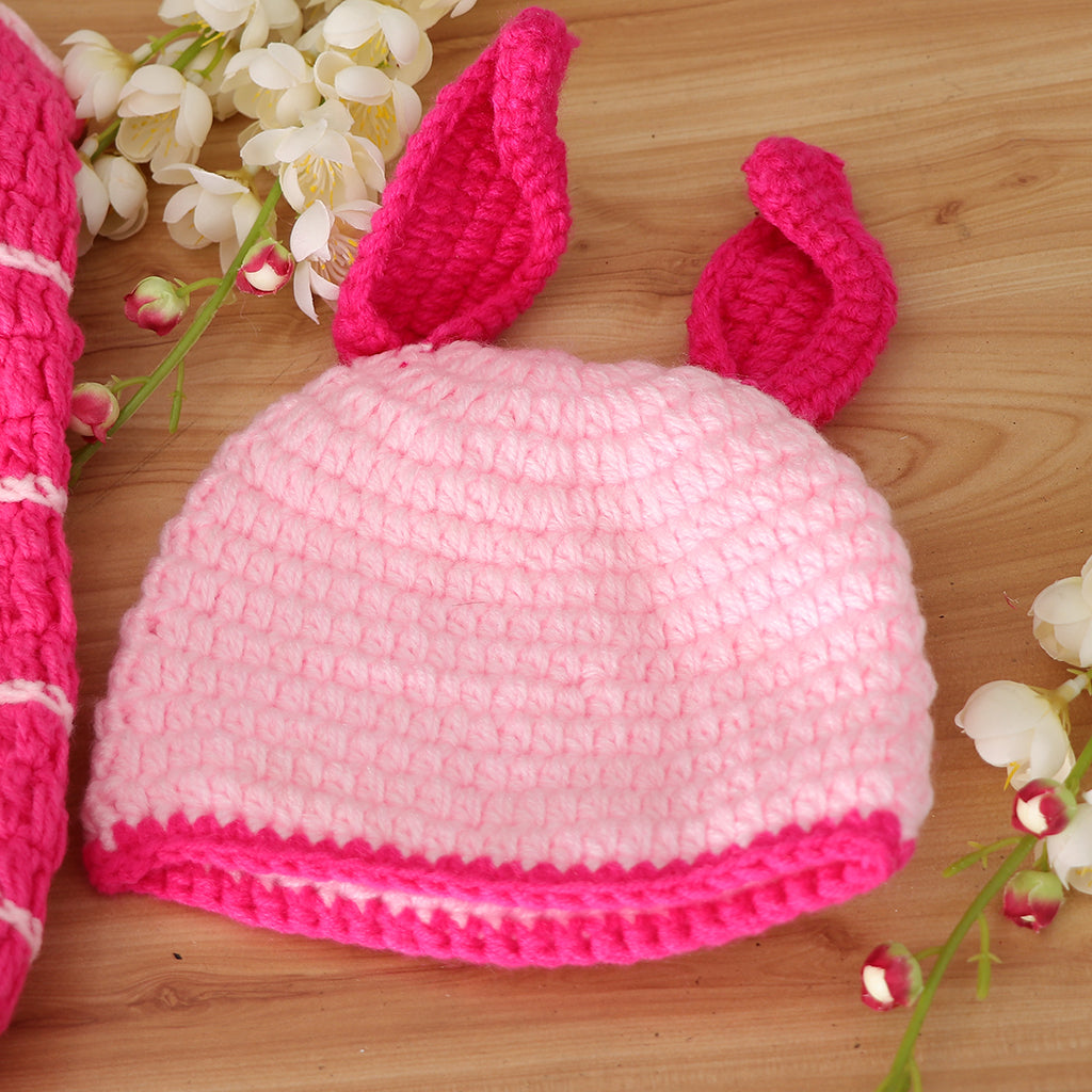 Crochet Costume Knitted Hats Outfits Newborn Photography Props Pink Rabbit