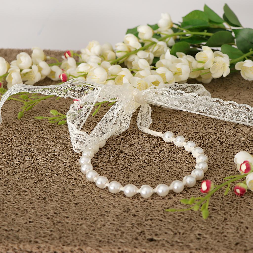 Kids Girl Korean Pearl Long Bow Strap Headband Hairband Head Hoop Beige