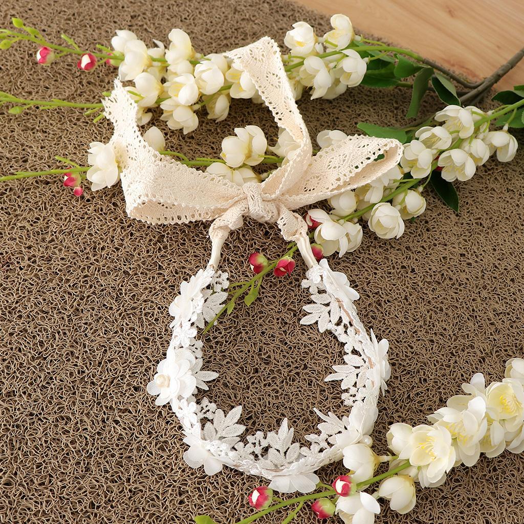 Korean Princess Headband  Lace Ribbon Flower Hair Wreath Kids Headwear White