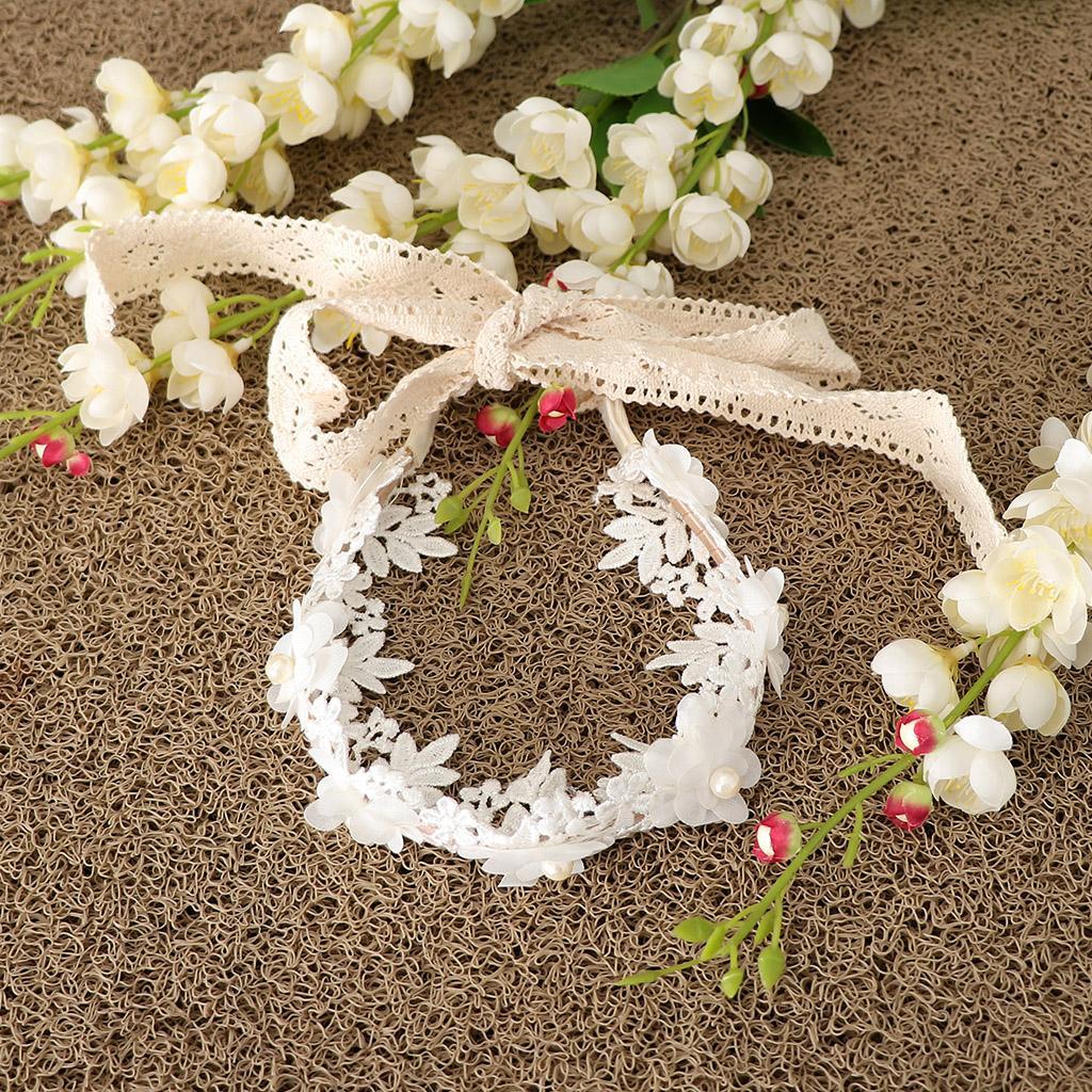 Korean Princess Headband  Lace Ribbon Flower Hair Wreath Kids Headwear White