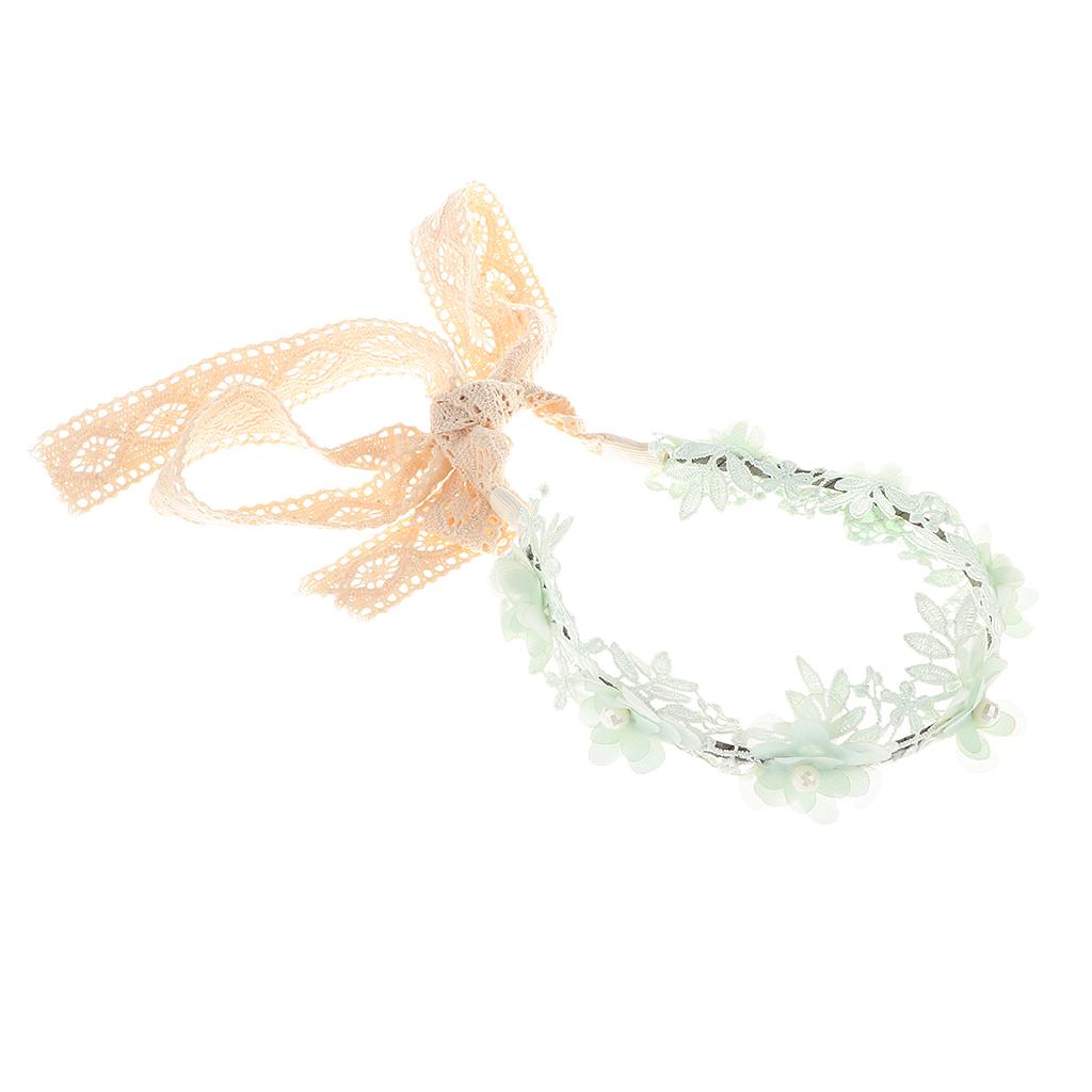 Korean Princess Headband  Lace Ribbon Flower Hair Wreath Kids Headwear Green