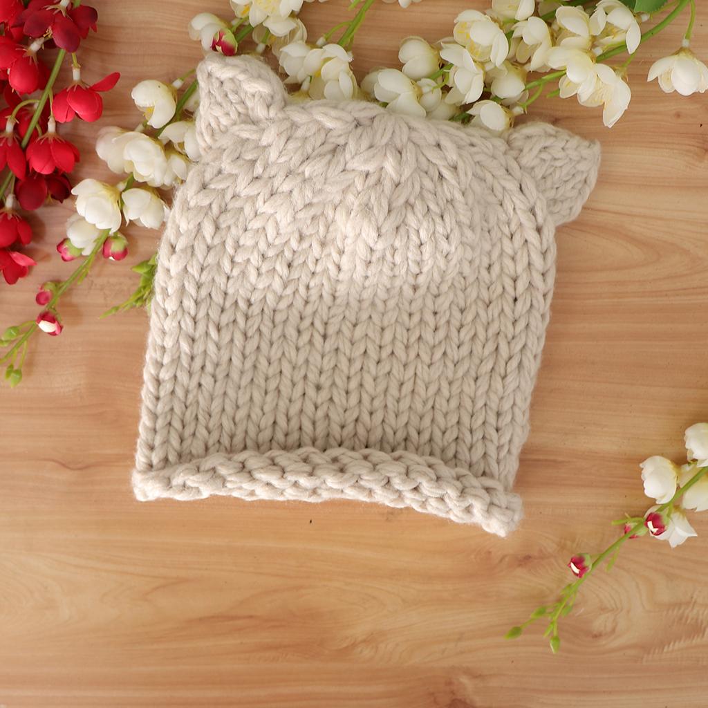 Soft Infant Toddler Winter Hat Knitted Baby Beanies Winter Caps Beige