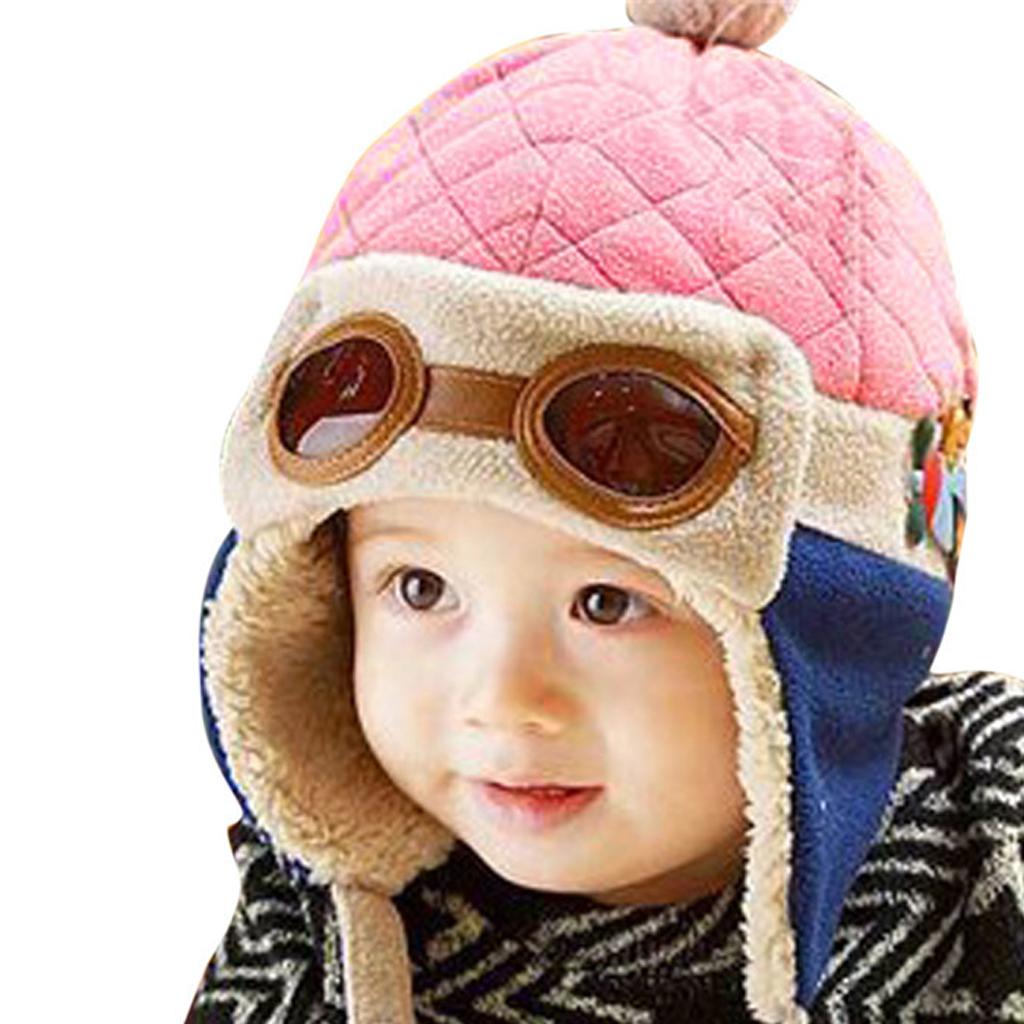 Baby Boys Girls Kids Winter Pilot Aviator Warm Cap Hat Earflap Beanie Pink