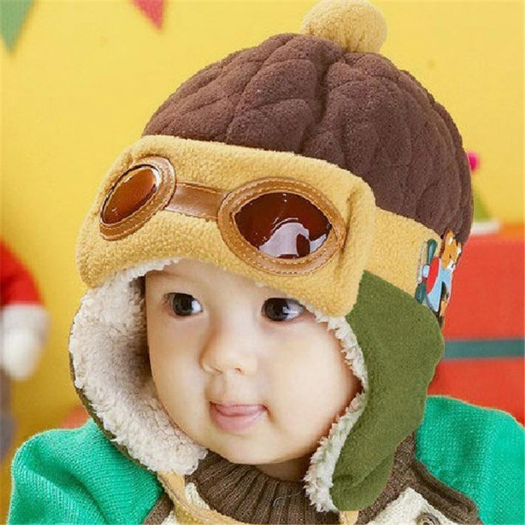 Baby Boys Girls Kids Winter Pilot Aviator Warm Cap Hat Earflap Beanie Brown