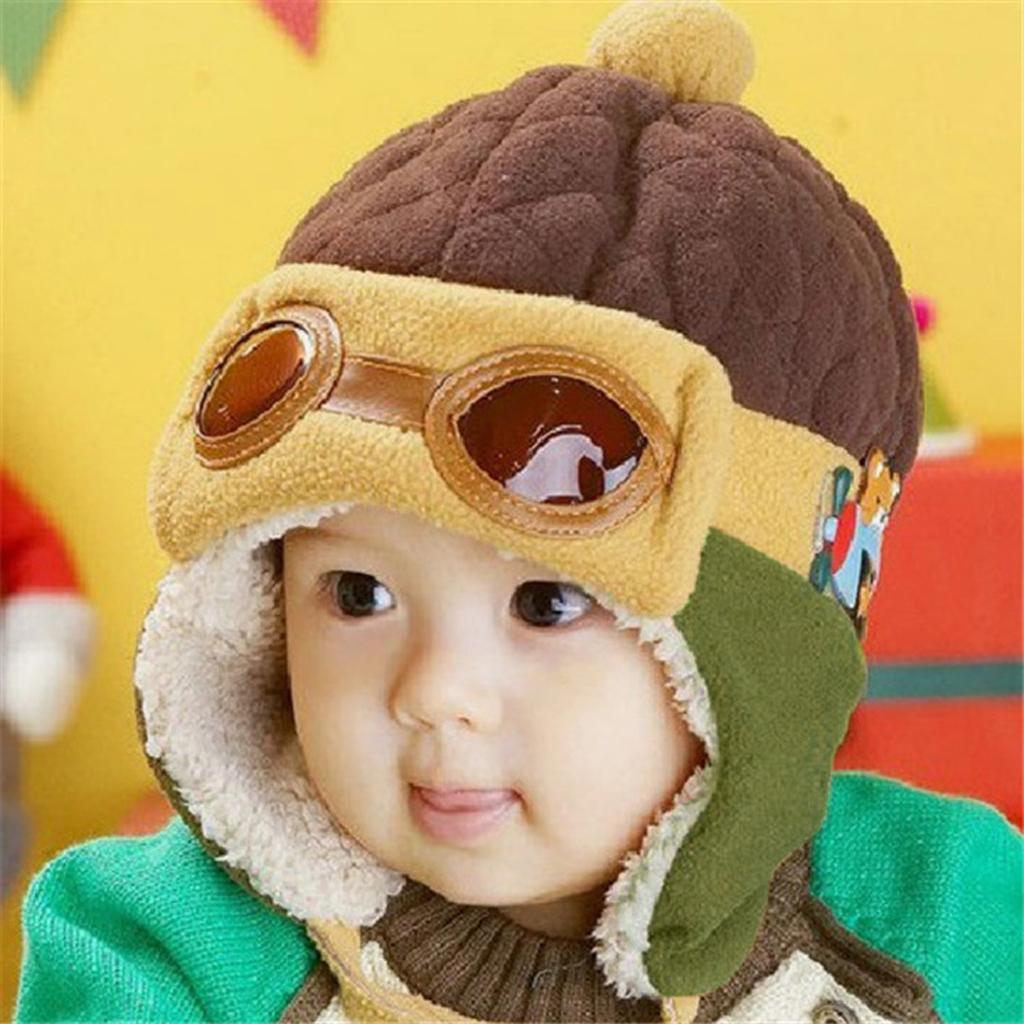 Baby Boys Girls Kids Winter Pilot Warm Cap Hat Earflap Beanie Brown