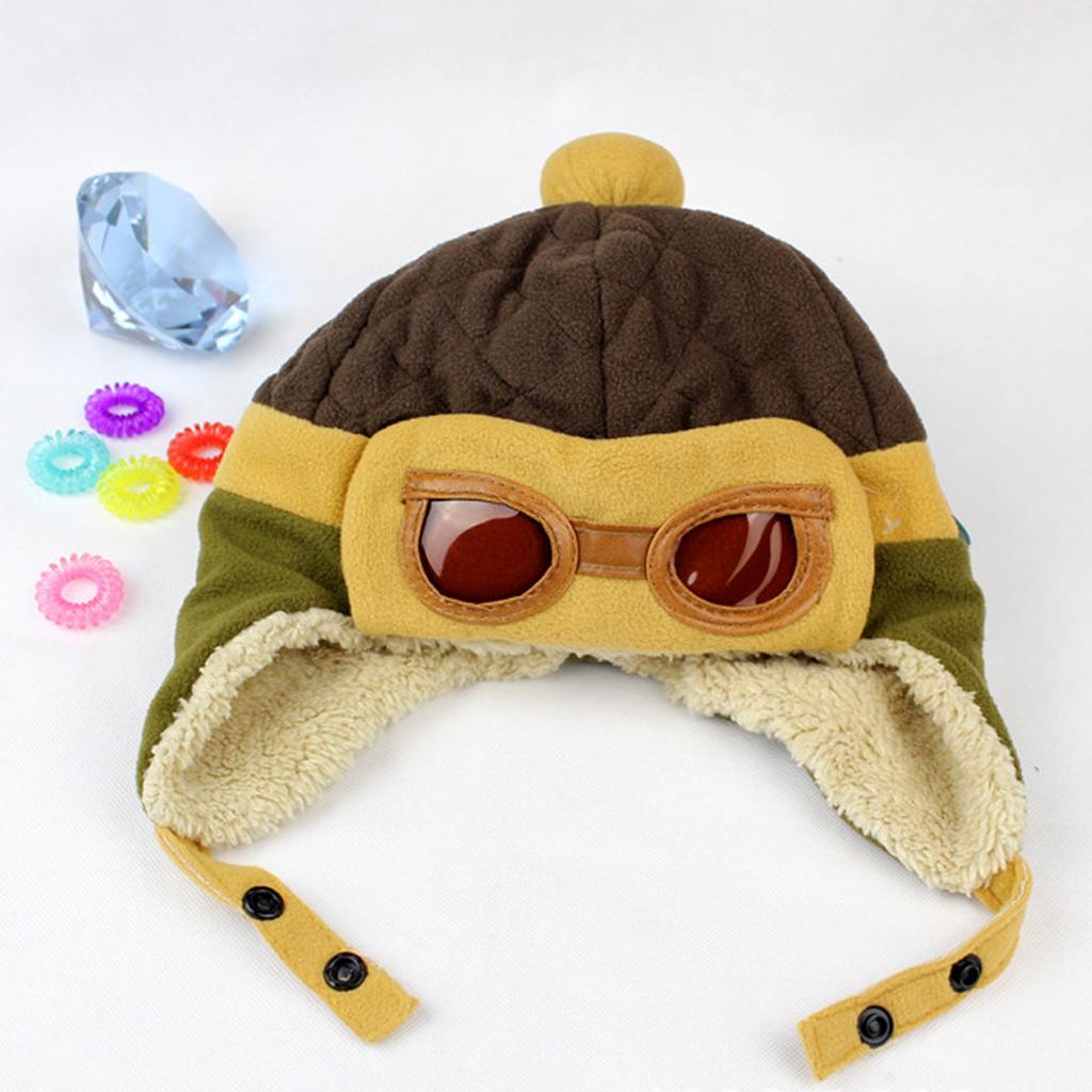 Baby Boys Girls Kids Winter Pilot Aviator Warm Cap Hat Earflap Beanie Brown