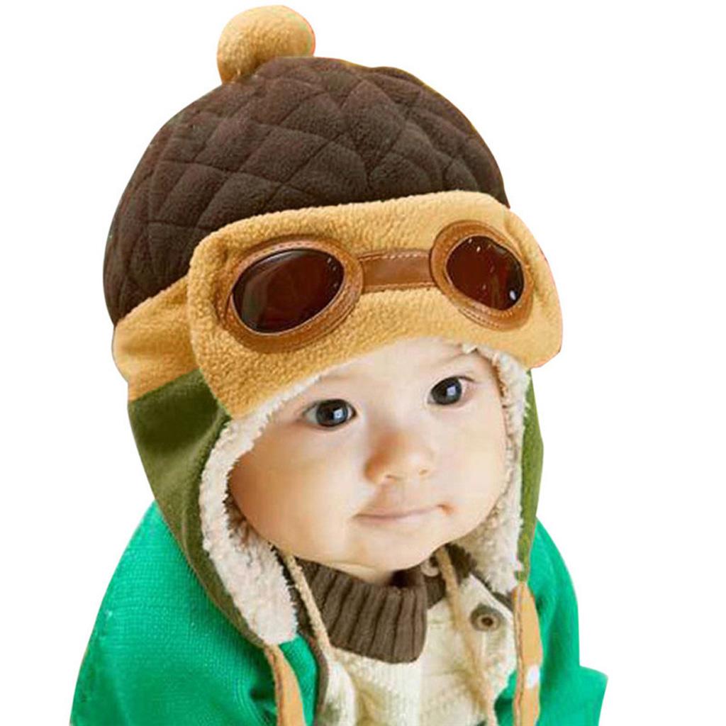 Baby Boys Girls Kids Winter Pilot Aviator Warm Cap Hat Earflap Beanie Brown