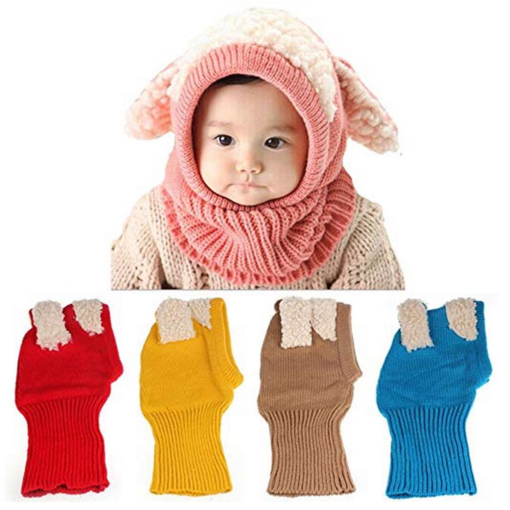 Baby Winter Beanie Warm Hat Hooded Scarf Earflap Knitted Cap Yellow