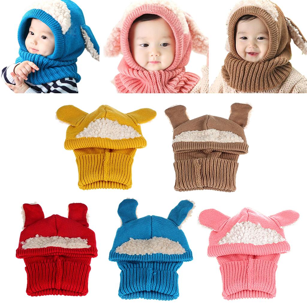 Baby Winter Beanie Warm Hat Hooded Scarf Earflap Knitted Cap Yellow