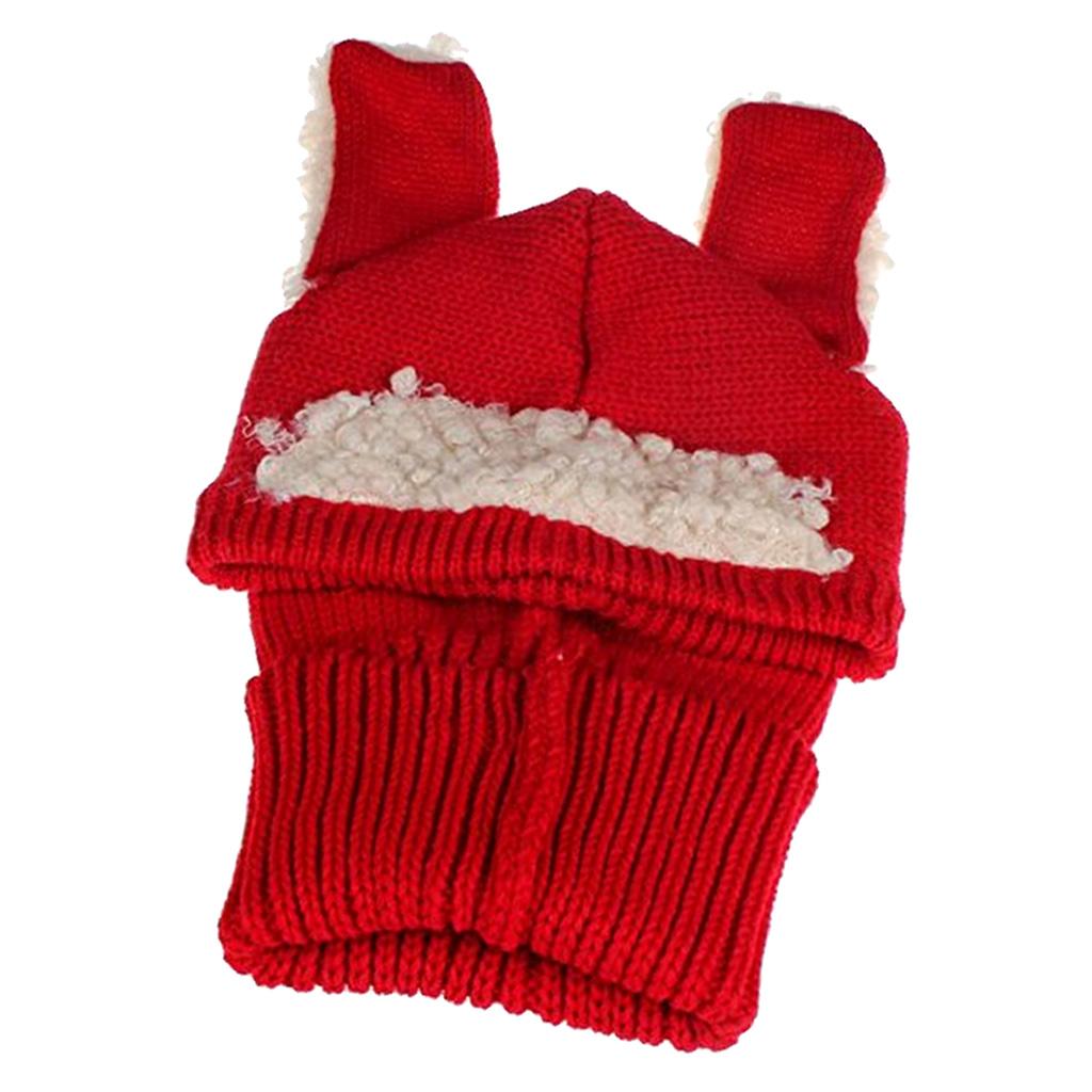 Baby Winter Beanie Warm Hat Hooded Scarf Earflap Knitted Cap Red