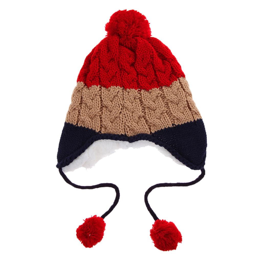 Kids Baby Winter Beanie Warm Hat Hooded Scarf Earflap Knitted Cap Red