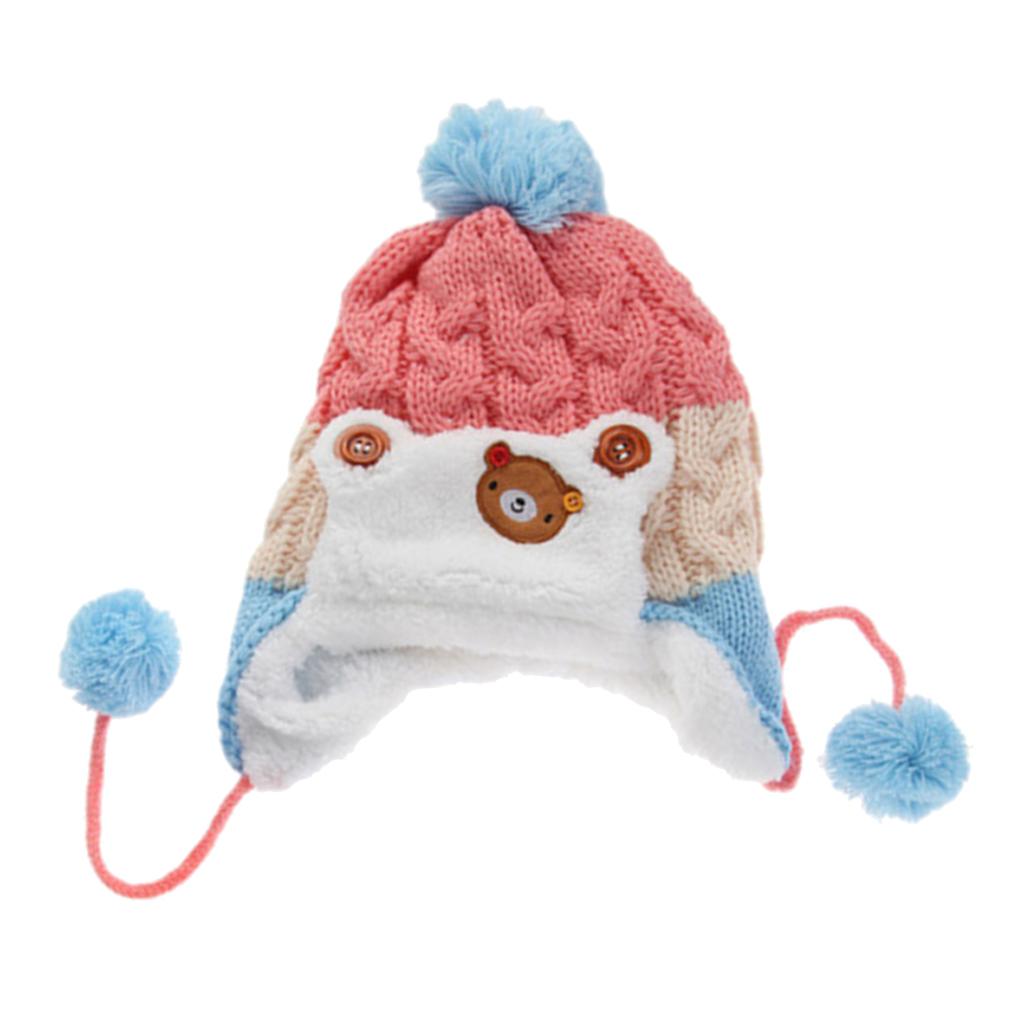 Kids Baby Winter Beanie Warm Hat Hooded Scarf Earflap Knitted Cap Pink