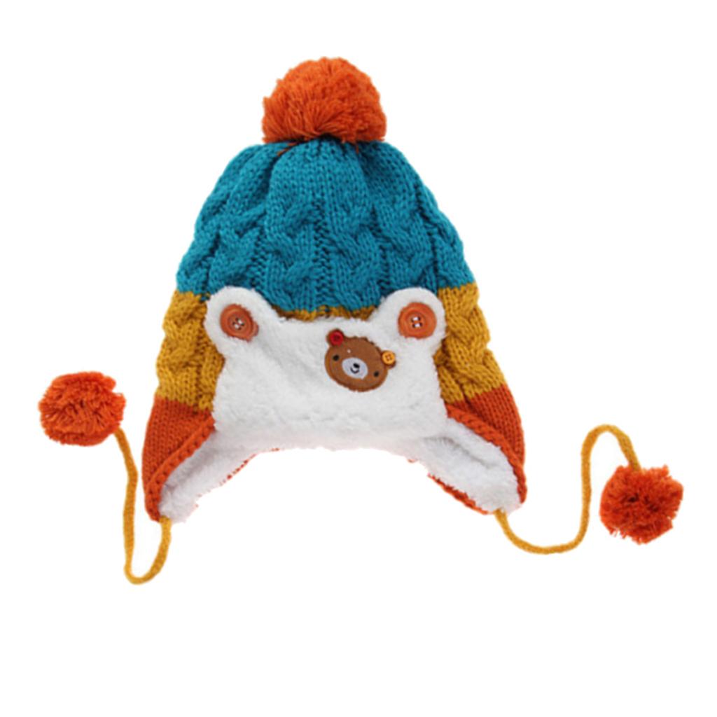 Kids Baby Winter Beanie Warm Hat Hooded Scarf Earflap Knitted Cap Blue