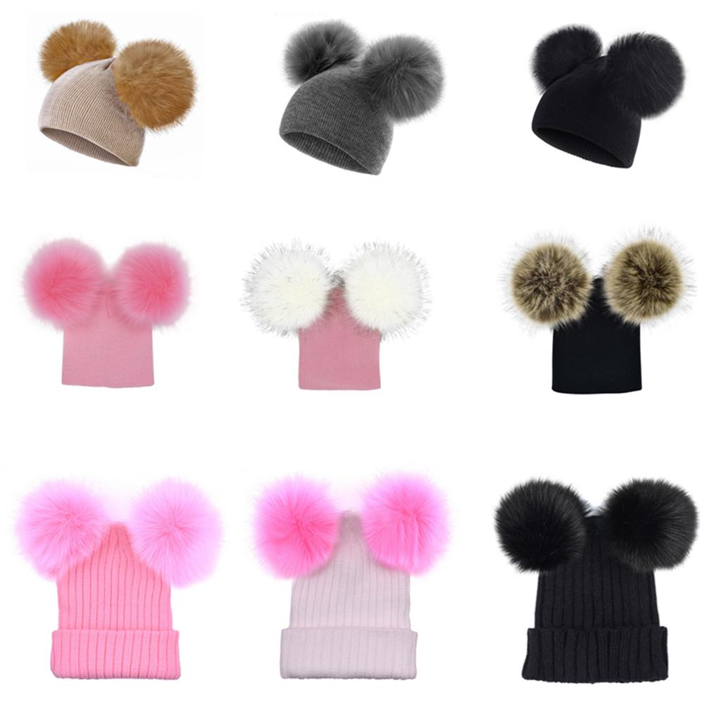 Baby Beanie Hat Cap Winter Warm Double Pom Bobble Knit Ski Black for Baby