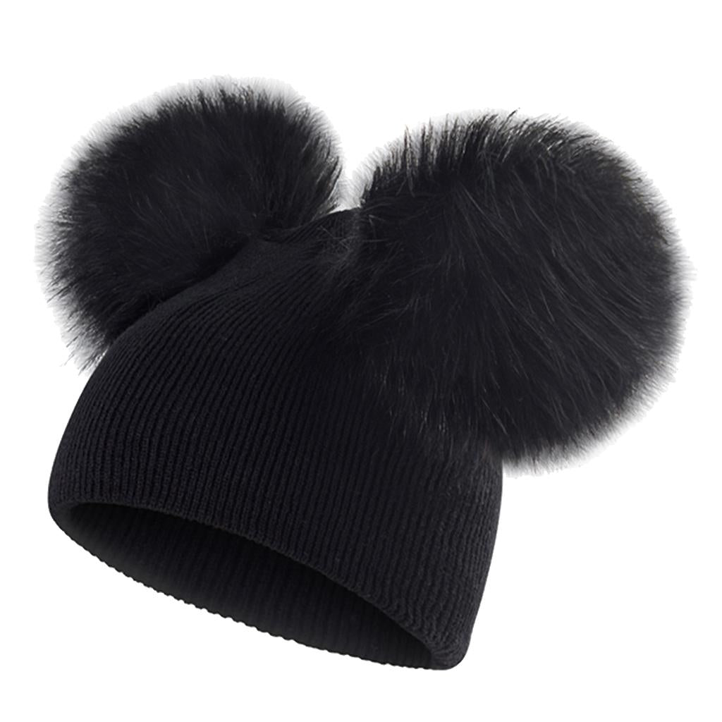 Baby Beanie Hat Cap Winter Warm Double Pom Bobble Knit Ski Black for Baby