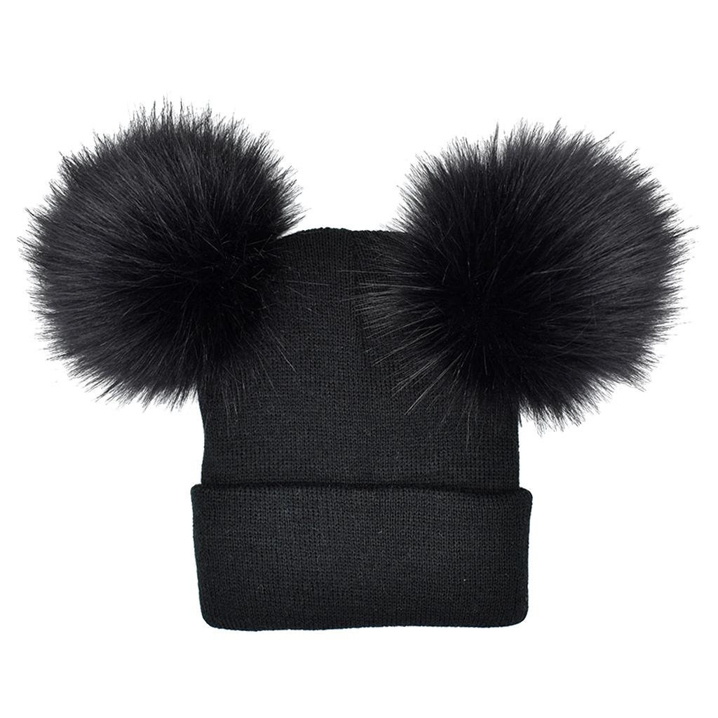 Baby Beanie Hat Cap Winter Warm Double Pom Bobble Knit Ski Black for Baby