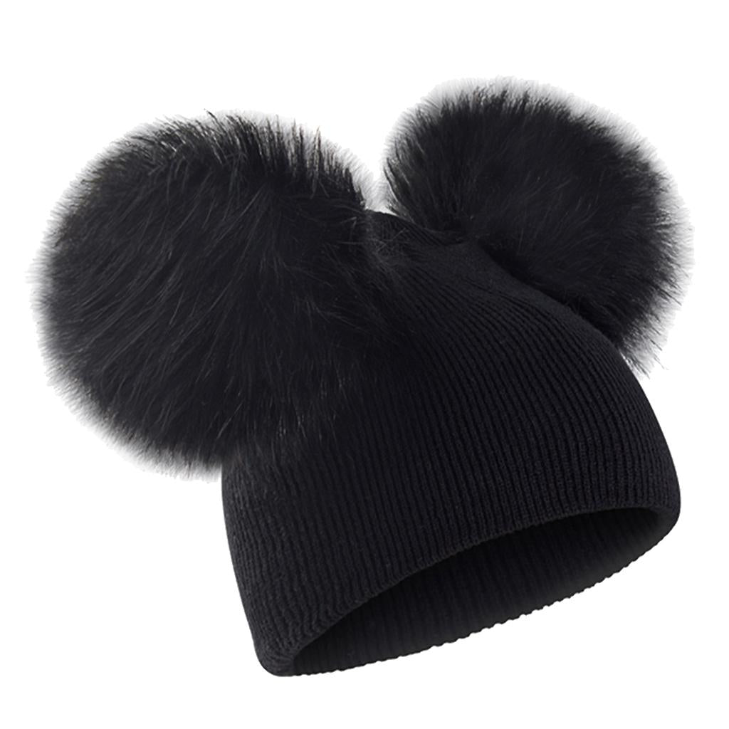 Baby Beanie Hat Cap Winter Warm Double Pom Bobble Knit Ski Black for Baby